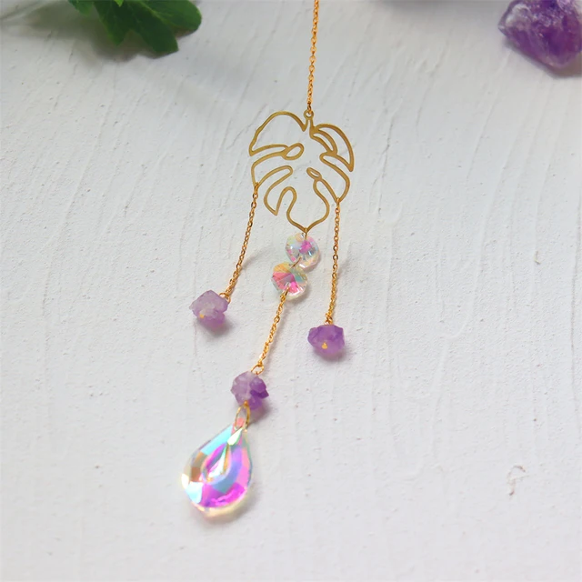 Nyári Viráglevelek Kristályszél Csengő Fém Kristály Prizma Medál Szivárványkészítő Napsütő 2022 Új Kristályprizma - Image 5
