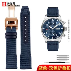 Cinturino per Orologio in Nylon e Pelle Blu-Verde Elegante - Qualità Premium, Compatibile con 20mm e 21mm
