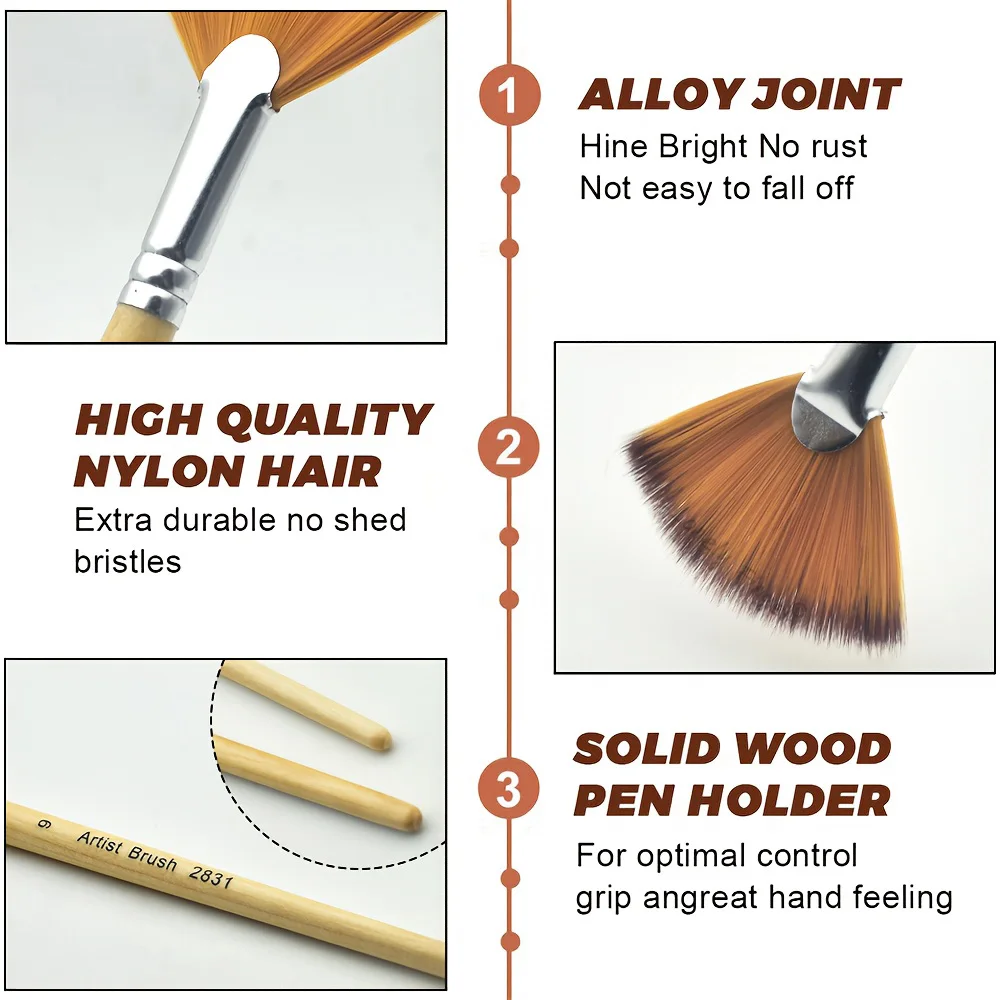5/10pcs Fan Paint Brush Set Soft Nylon Bristles Wooden Handles for Acrylic, Watercolor, Oil & Gouache Painting 5