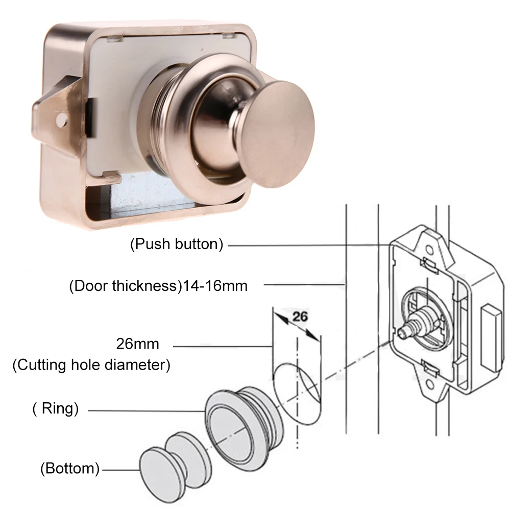 Push Button Latch Zinc Alloy Keyless Cupboard Locks Camper Car Push Lock for RV Yachts