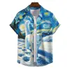 Summer Men's Printed Short Sleeve Shirt Oil Painting Starry Sky Cartoon Cat Print Street Daily Casual Oversized Tops SIZE S-5XL 6
