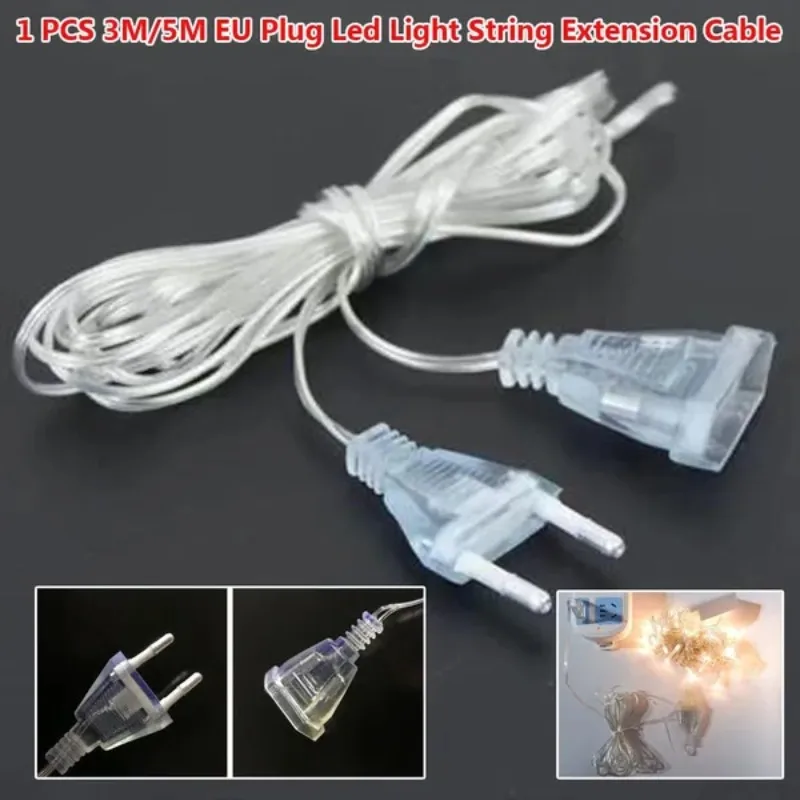 Power Extension Cable 1 Pc 3M/5M EU Plug Transparent Led Light String Extension Cord for Party String Light