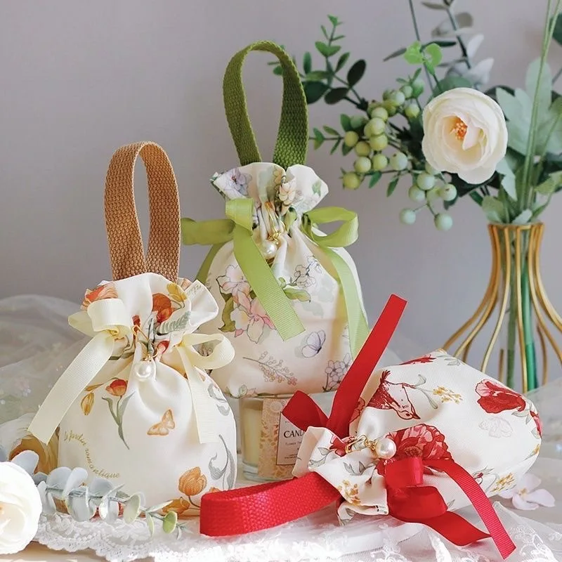 Chinese Drawstring Bag Large Capacity Canvas Candy Storage Bag Reusable Engagement Gift Bag For Packing Gifts Souvenirs
