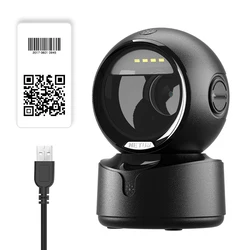 Hands-Free Omnidirectional USB Barcode Scanner - 2D QR & 1D Barcodes Reader (NT-A5 Wired 2D)