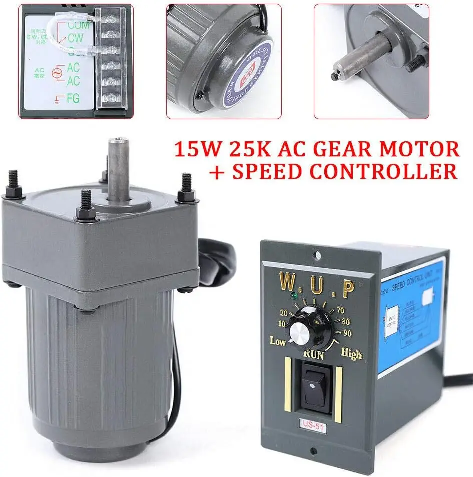 110V 120W Ac Gear Motor Electric Single-Phase Motor Gear Motor Electric  Variable Speed Adjustable Controller Governor Adjustable Speed Controller Rated  Speed 0-450 RPM (Reduction Ratio: 1:3) 