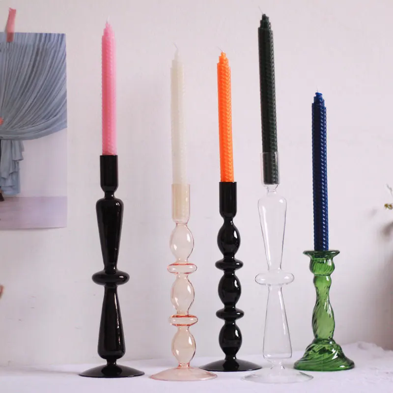 1pc Vintage Glass Candle Holder for Use Glass Candlestick for Home