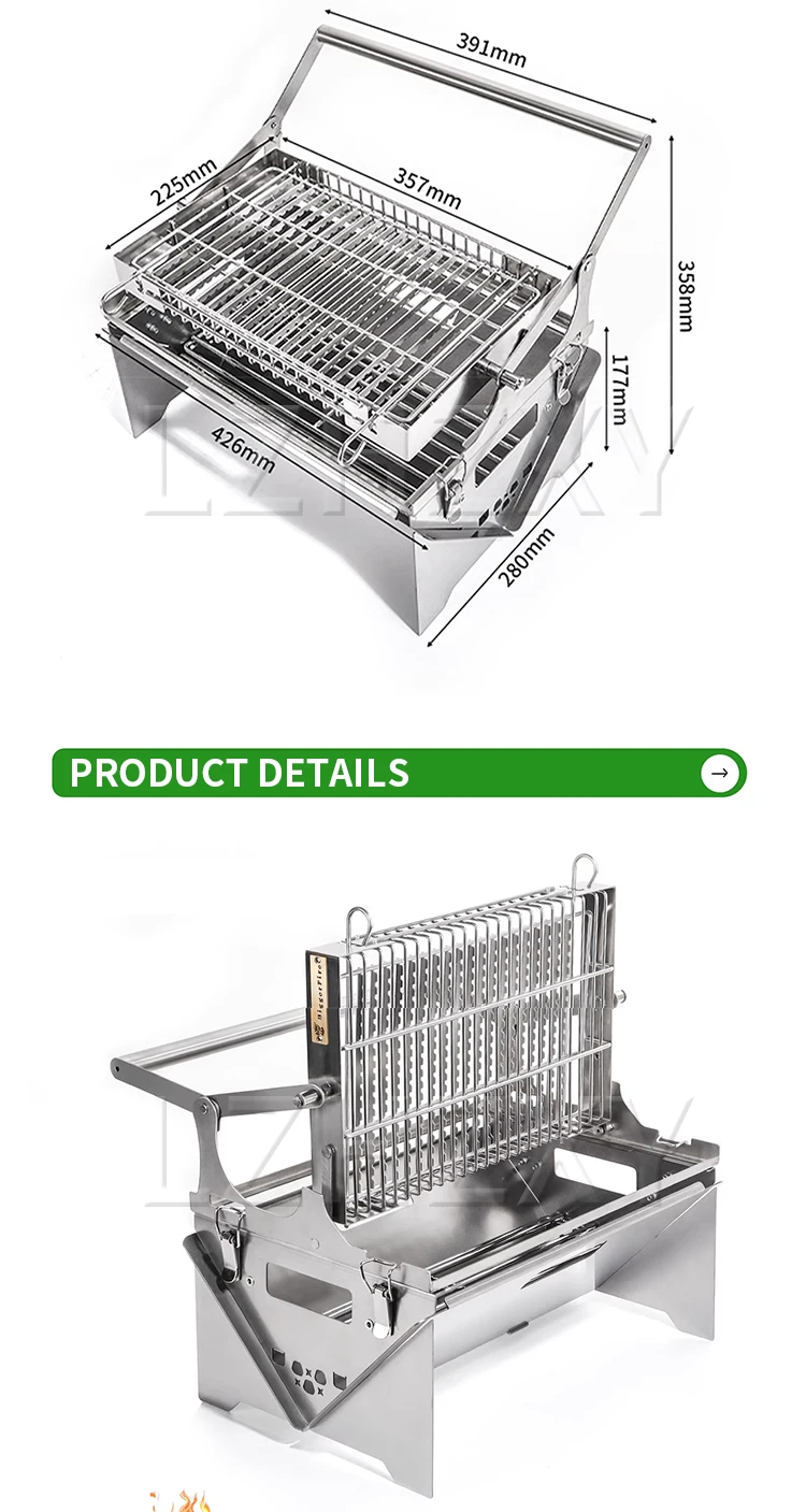 Description Picture 6 of itemFlip grill BBQ Grill Camping Turnover The Top BBQ Grid Could Over Turn 360° Through The Handle Charcoal Stainless Steel Grill Fo