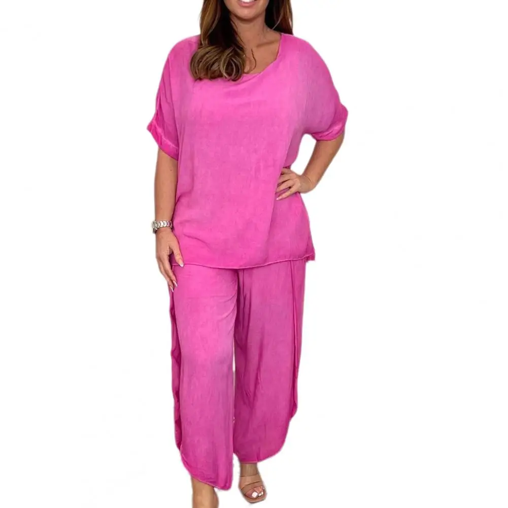 Round Neck Short Sleeve Suit Women's Casual Two-piece Set O Neck Top Wide Leg Pants for Summer Sleepwear Homewear Women Top maternity v neck sleepwear pregnant nursing pajamas breastfeeding nightgown new maternity nursing dress pregnancy clothings