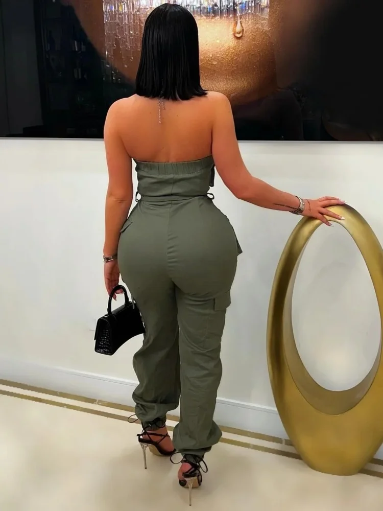 Wmstar Jumpsuit Women Wholesale Off Shoulder Casual Solid Color Multi Pocket Corset Strapless Romper Dropshopping New in Summer