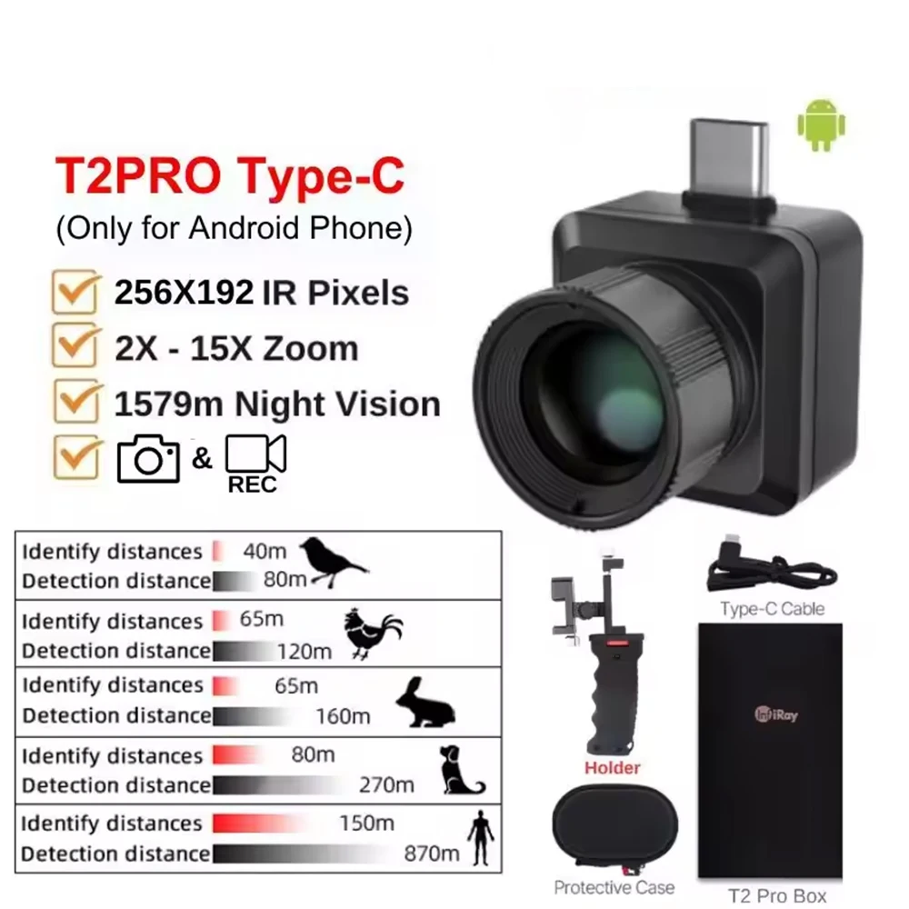 T2 PRO Infrared HD Monocular 25Hz Thermal imager Outdoor Hunting Thermal Camera for Phone Night Vision with Laser