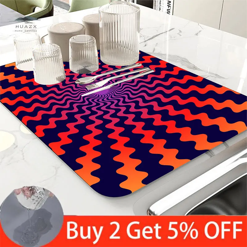 Abstract Geometry Super Absorbent Draining Mat Kitchen Bathroom Faucet