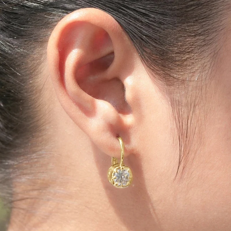 Rrjzz Kissenschliff, 7 x 7 mm, Zirkonia, Damen-Verlobungsohrring, 14 Karat vergoldetes Silber, Brisur-Tropfenohrringe für Damenschmuck – Detail 5