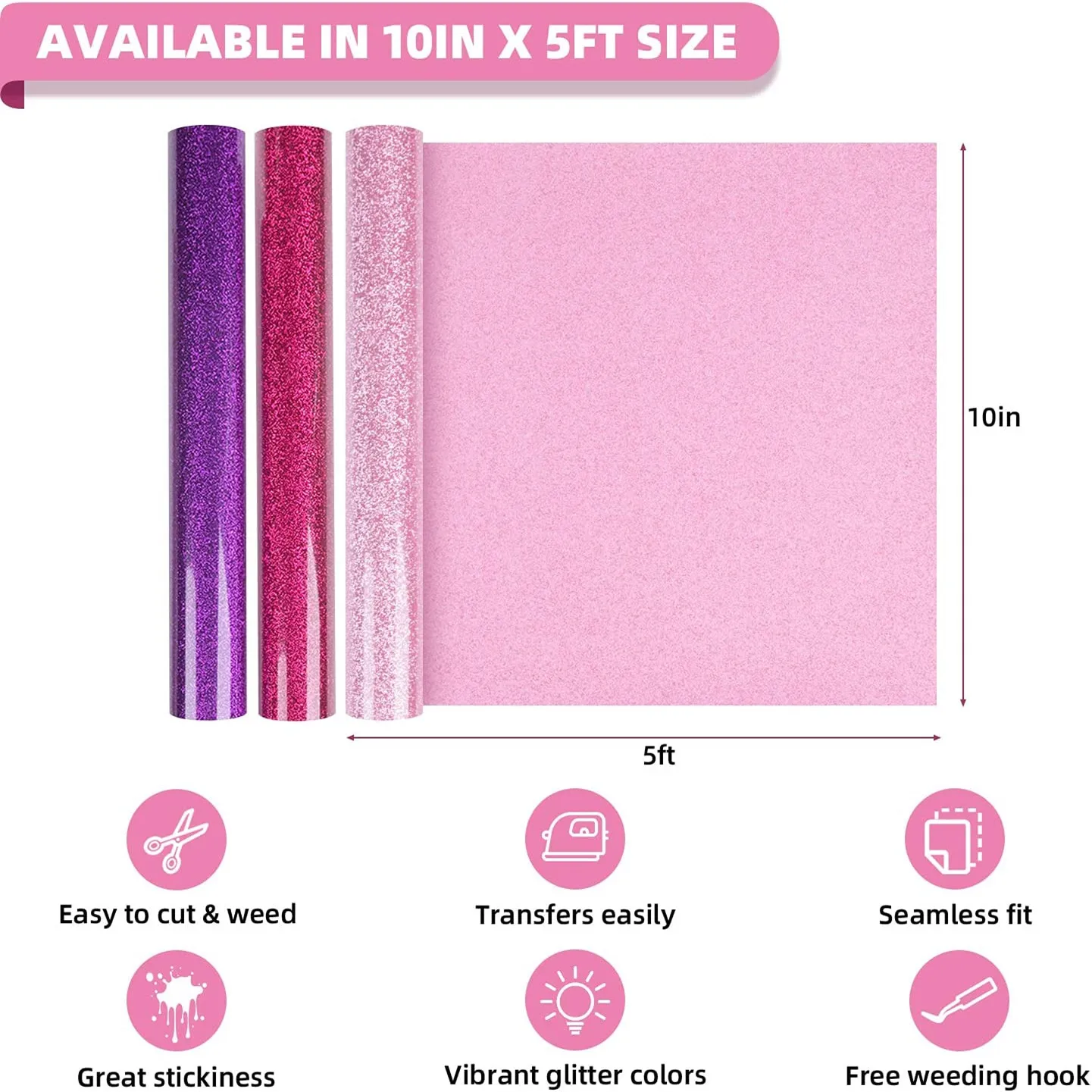 Glitter HTV vinyl Bundle 12x 10 Inch 5 sheets – HTVRONT