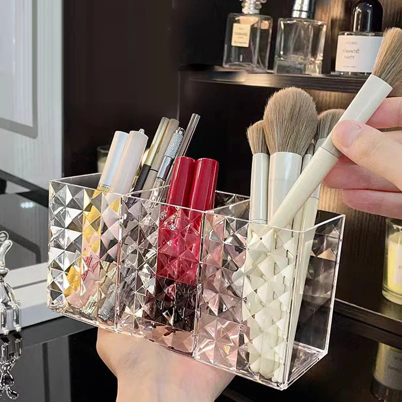 Acrylic Cosmetic Storage Box Makeup Brush Holder Organizer Lipstick Eyebrow Pencil Bathroom Storage Display Stand Diamond