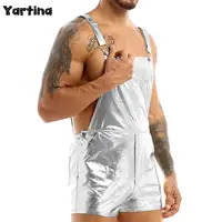 Mens Shiny Metallic Bib Overall Suspender Shorts Jazz Hip Hop Leotard Dance Costumes Shoulder Straps Jumpsuit Suspender Romper 1
