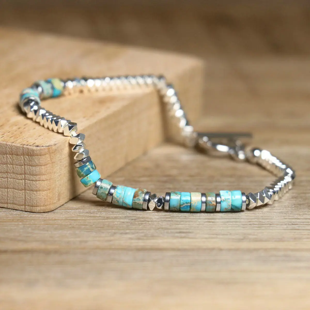 Bracelet fin layering acier inoxydable pierre