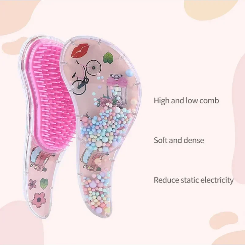 New Cute Hairdressing Comb for Kids Anti-knot Massage Flowing Bead Hair Comb Children Girls Dress Up Makeups Toy Gifts 3