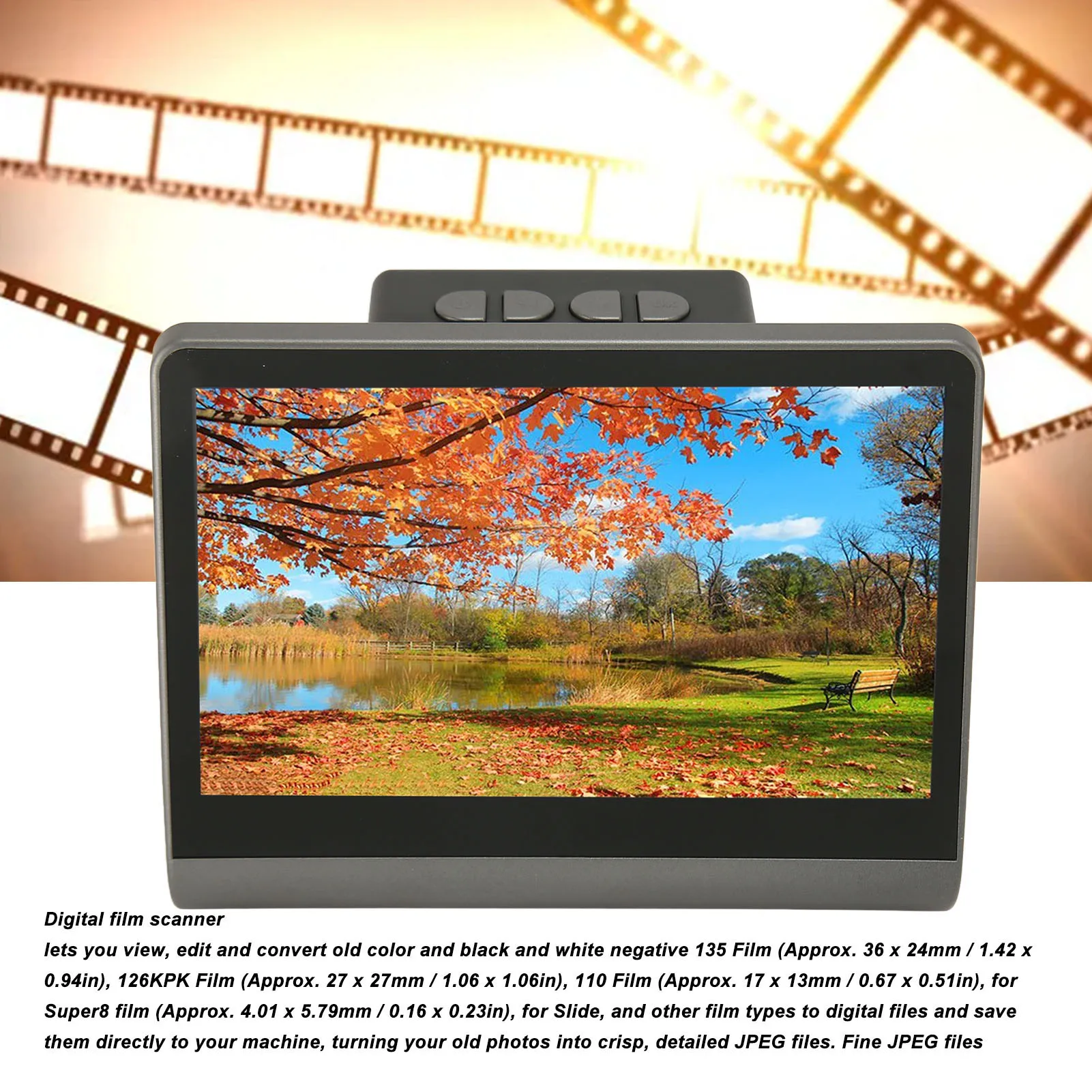 48MP Electronics Slide Scanner with 7in HD Screen Converts 135/126/110 Films Negatives to JPEG 16GB Storage 5V Adapter