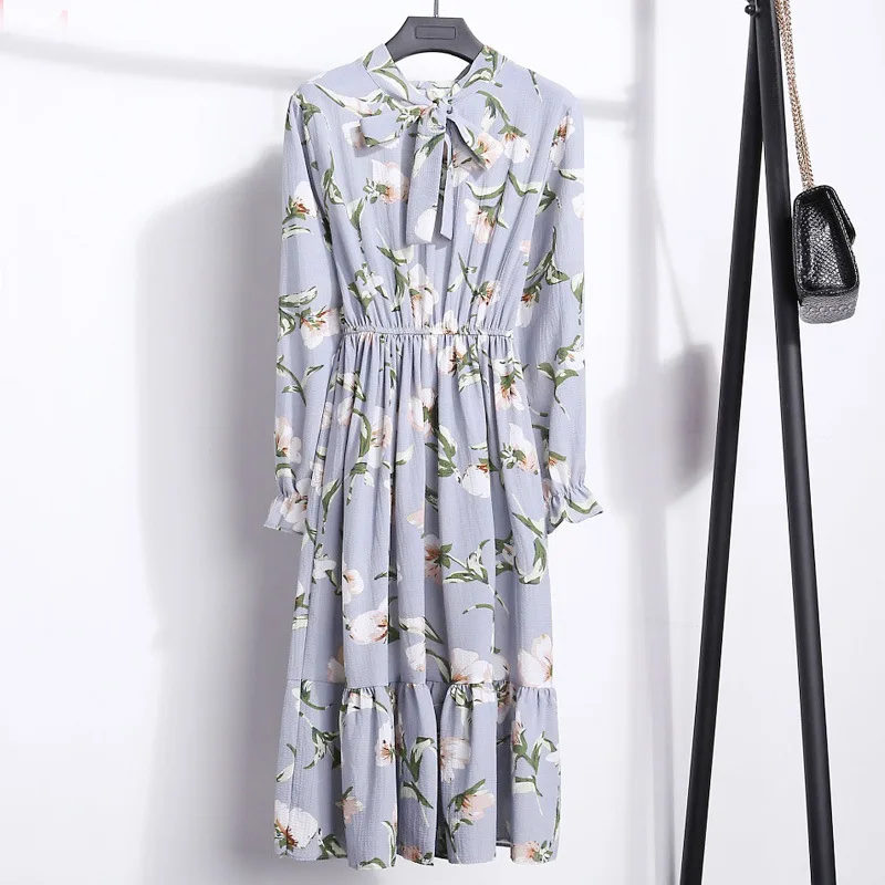 

2023 Summer Women's New Dress Polka Dot Floral Chiffon Ladies Pullover Fashion Casual Dress French Dress Women Long Sleeve Dress