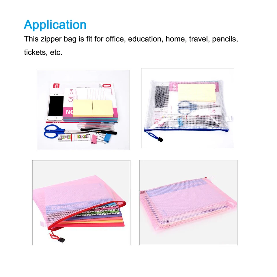 Sacs à Documents En Maille Plastique Transparent - Lot De 12 Avec Fermeture éclair | Taille B8 (13x10 Cm), étanches, Pour Rangement Bureau, école, Voyage