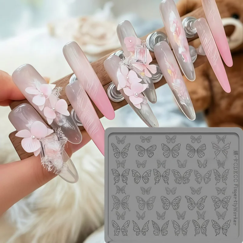 나비 날개와 꽃잎 네일 아트 몰드 전문가용 투명 실리콘 도구 네일 아티스트 필..
