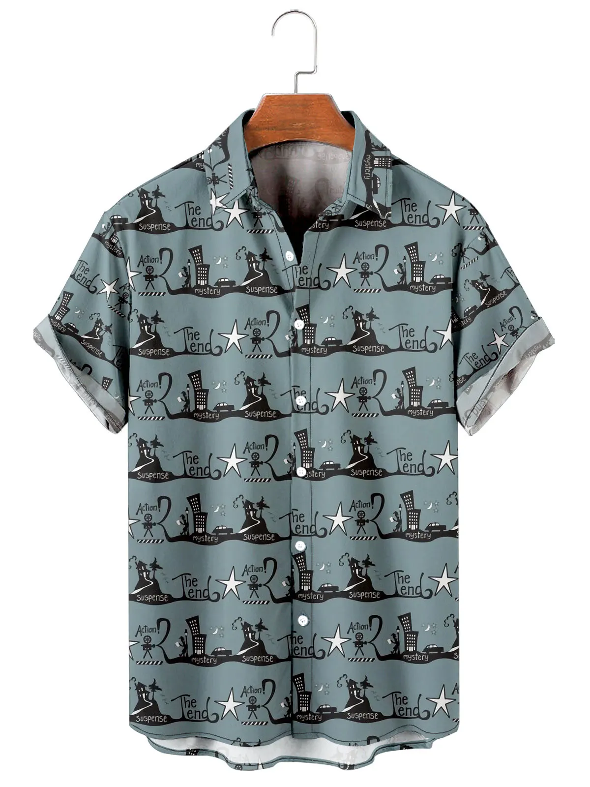 Urban Men's Fashion Night View Print T-Shirt Hawaiian Shirt Comfortable Luxury Casual Short Sleeve Travel Essential Men's Top