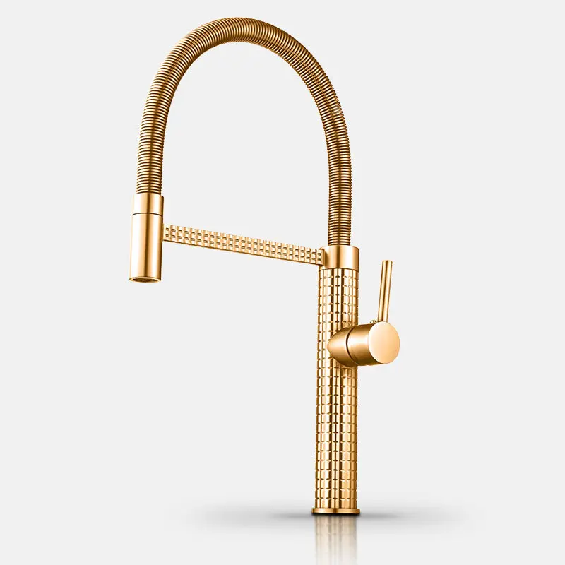 Luxury Kitchen Faucet Gold Brass Faucet for Kitchen Sink Rotatable Drop Down Spring Hot and Cold Water Mixers Tap Accessories