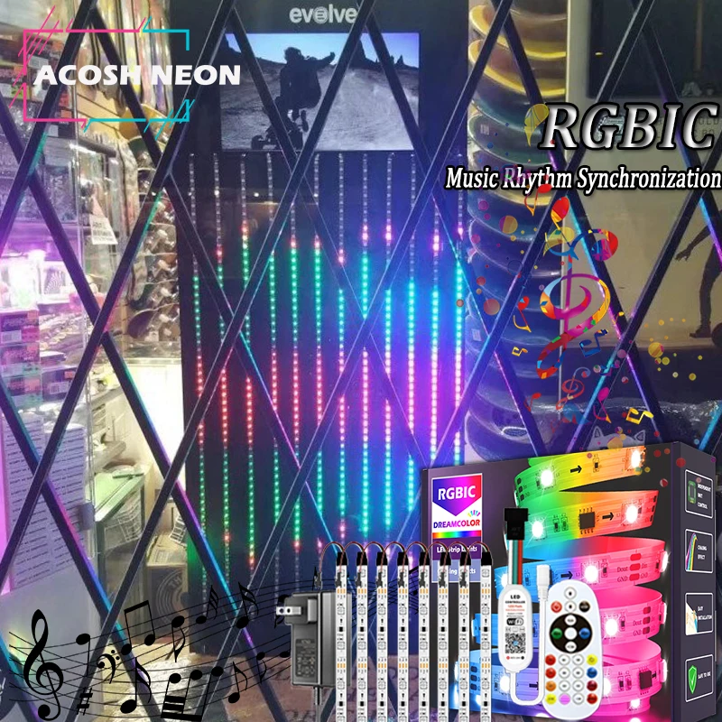 

Tuya Rgbic Led Strip Light Music Sync Stave Music Effect RGB Led Gaming Room Layout House Decoration 24V/10M for room Lighting