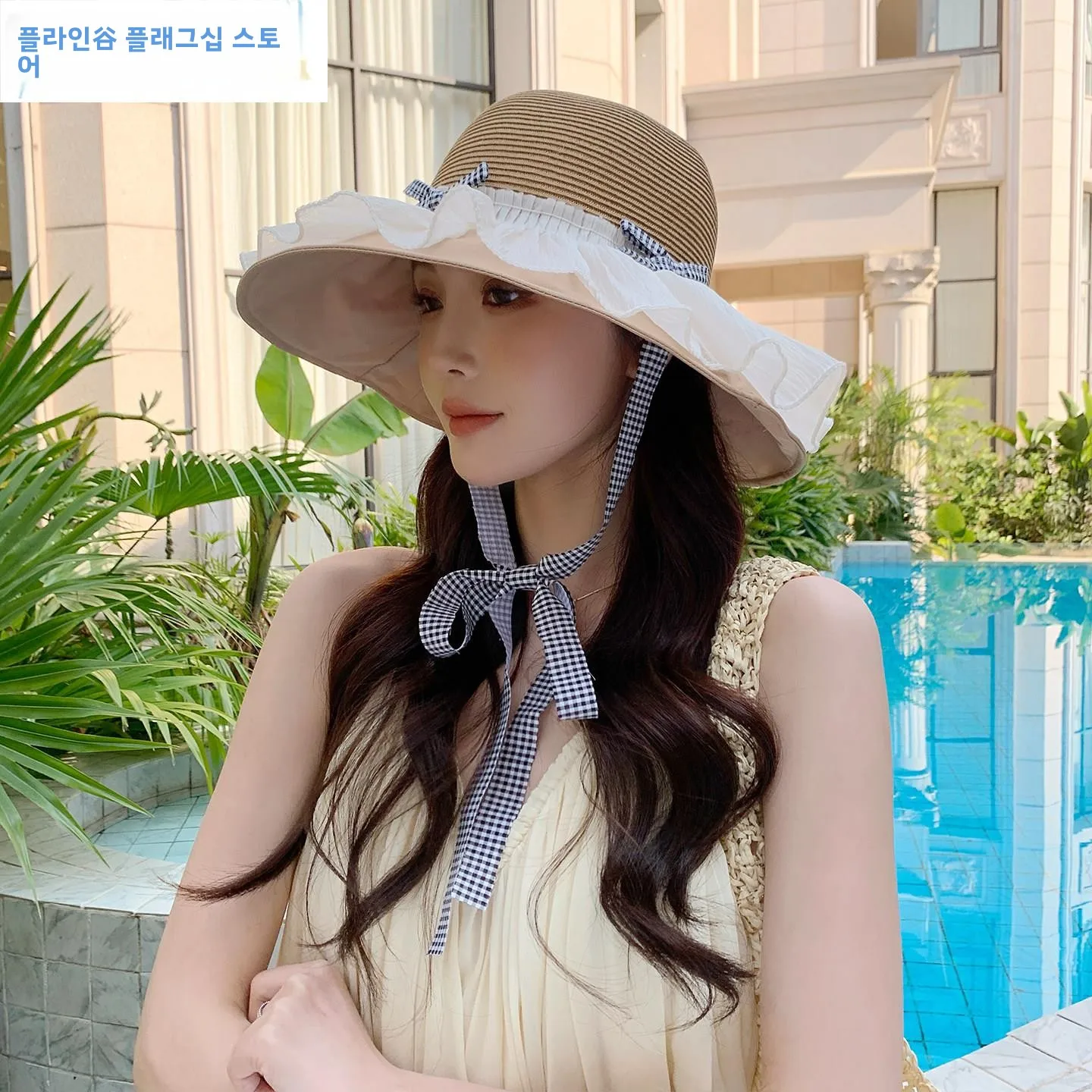 여성용 여름 자외선 차단 모자 UV 차단 어부 스타일 리본 매듭 얼굴 가리개 넓은 챙 모자 유행 헤드웨어