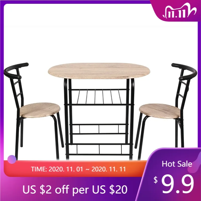 

Обеденный набор из 3 предметов из металла и дерева, включает 1 стол и 2 стула, серого цвета (вместимость сидений 2 человек)