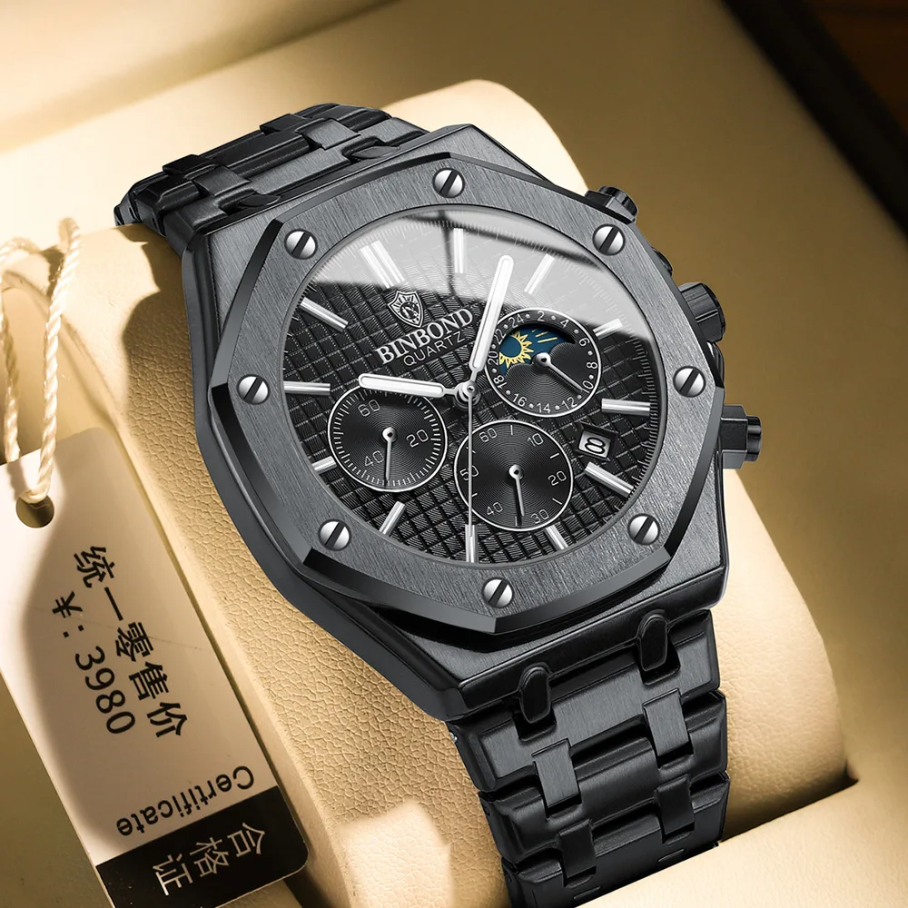 Obsidian Chronograph Sport Watch — Luminous Steel - Image 6