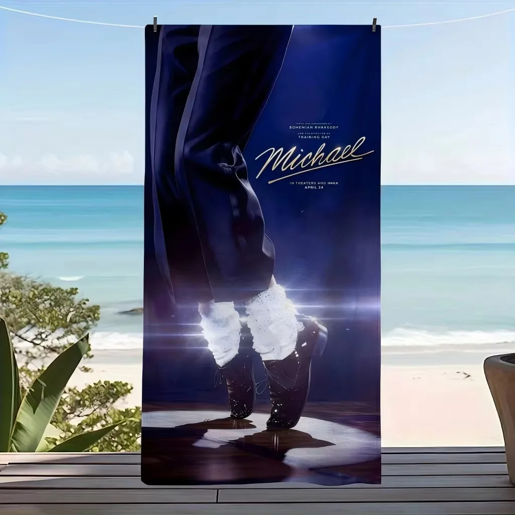 M-마이클 잭슨 문워크 비치 타월, 레트로 포스터 프린트 마이크로 화이버 퀵 드..