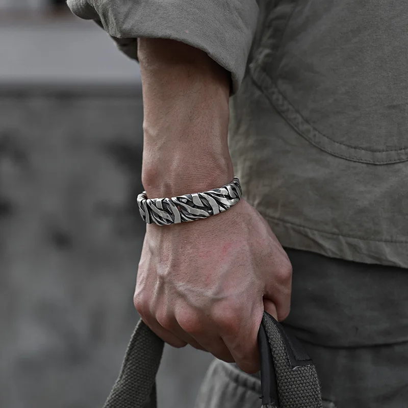 Silver Bracelet 925 Sterling Silver Bracelet Bangle Punk Wide Irregular Geometric For Woman Man Jewelry Gift
