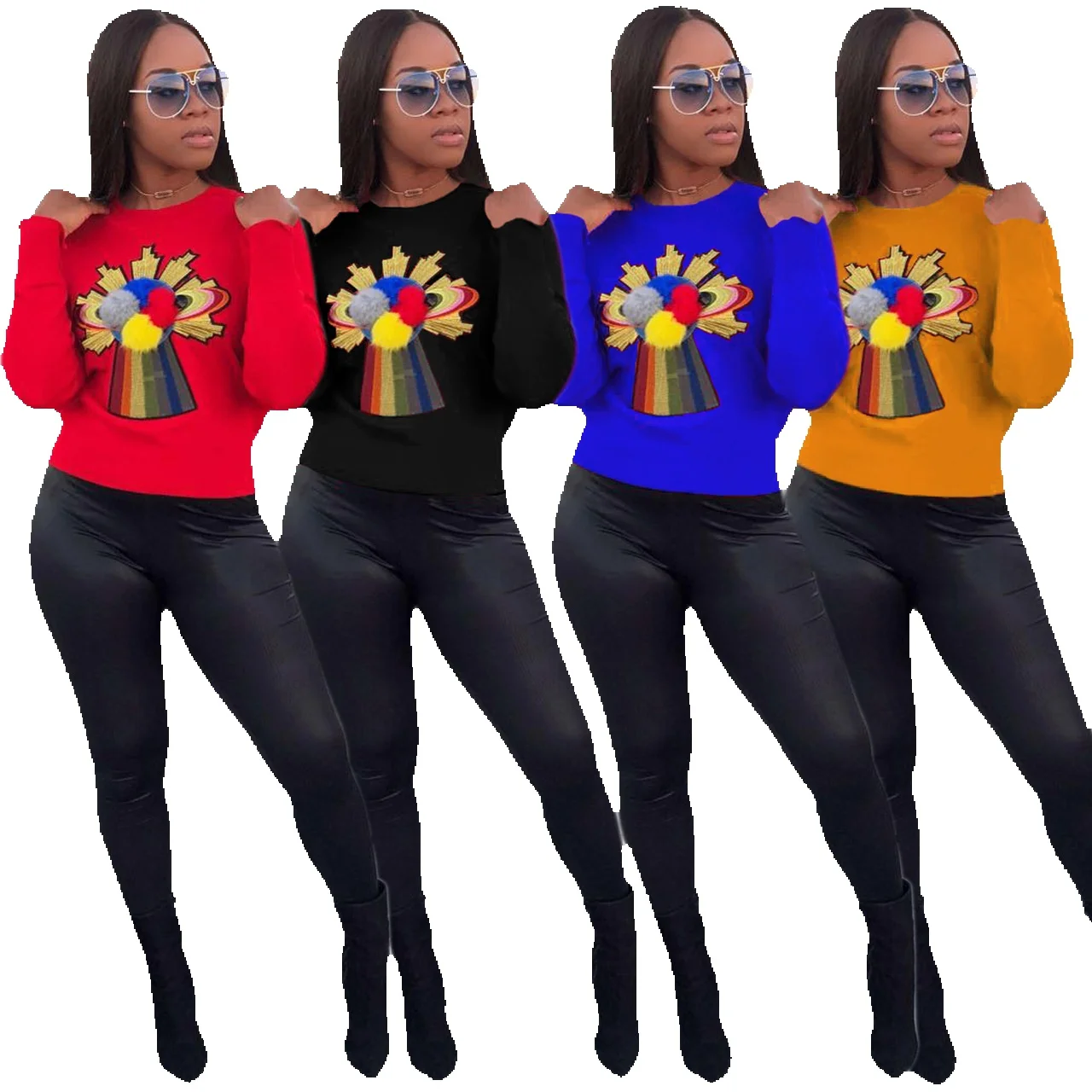 

M813 Boutique Classic Patch Wool Ball Sweater Top