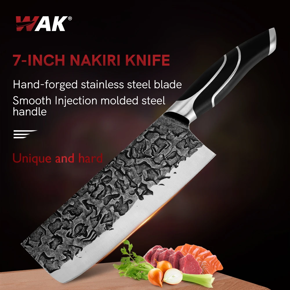 

WAK 7'' Steel Handle Injection Forged Grain Nakiri Knife Kitchen Chef’s Knife Martensitic Stainless Steel Cooking Tools