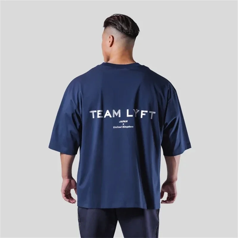 TEAM LYFT Silver Letter Print Brand Comfortable Cotton Men GYM T-Shirt O-Neck Short Sleeve T Shirt M-3XL Man T-shirts Top Tee 2
