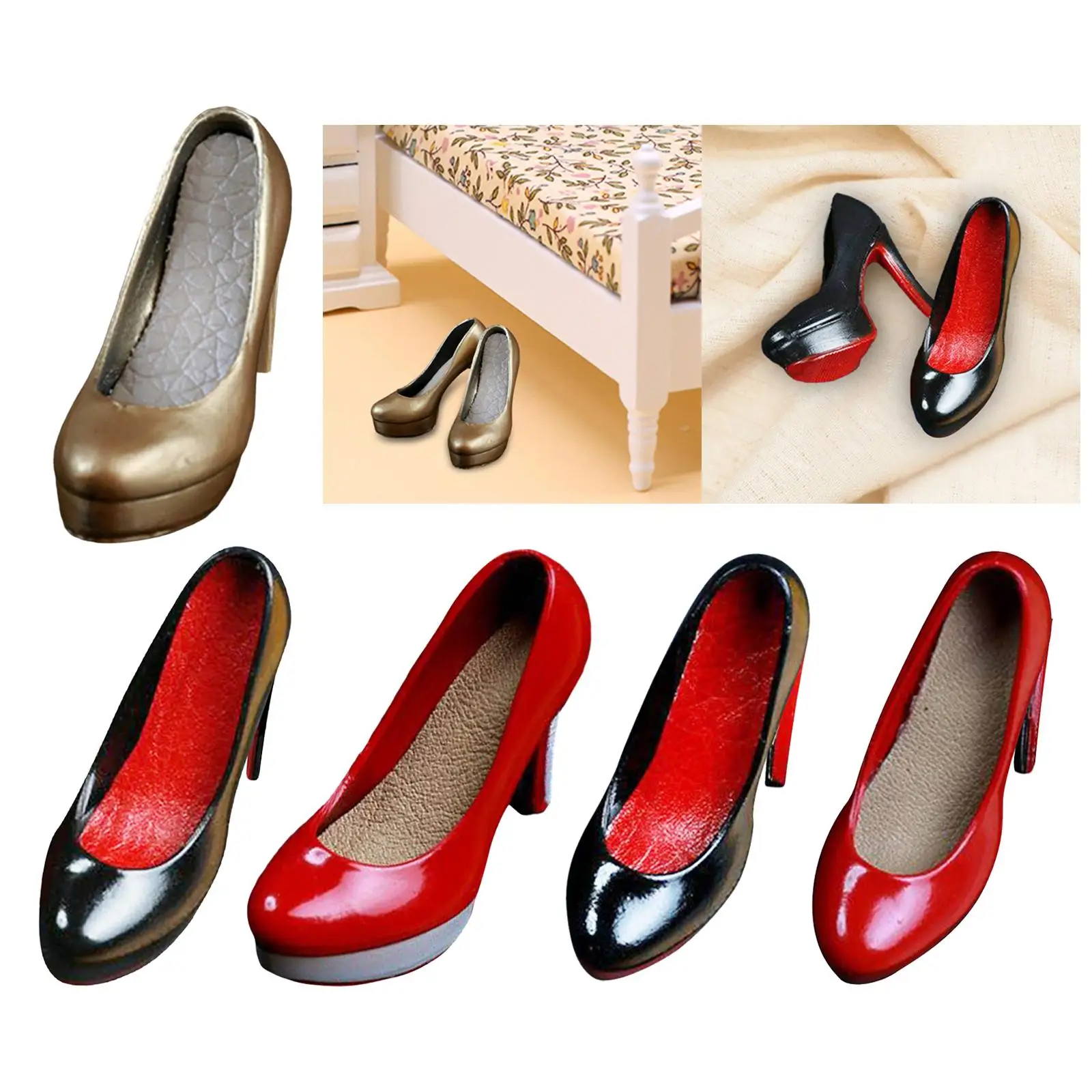 1/6 Scale Female Heeled Footwear, Miniature Costume Accessory for 12'' Dolls