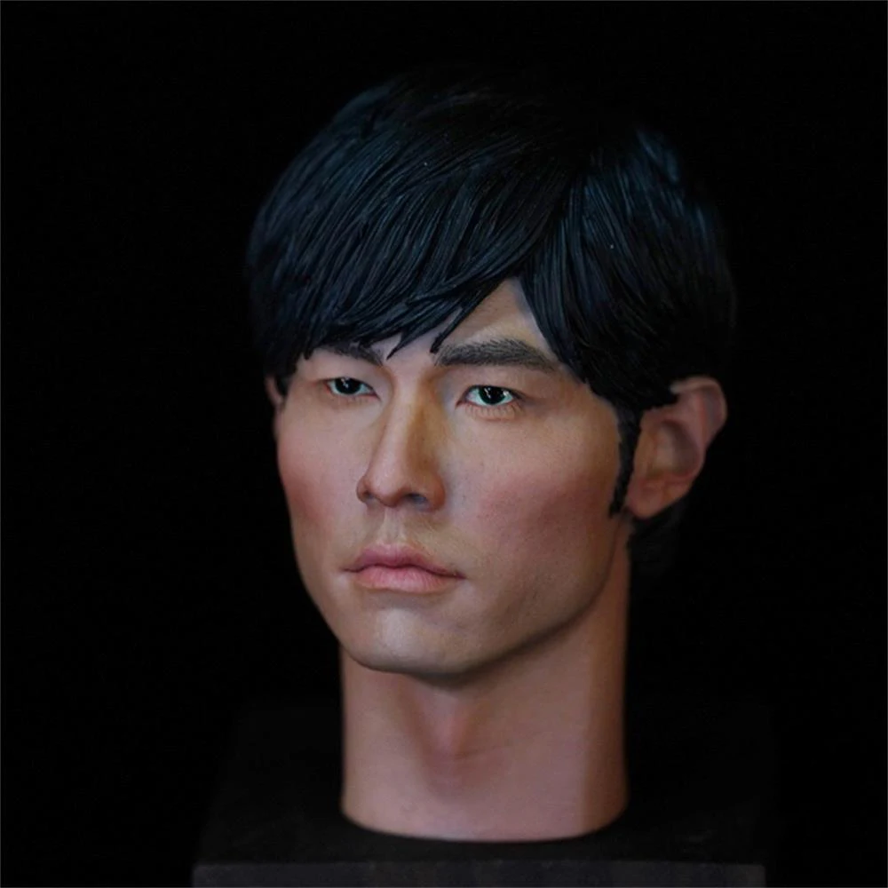 

Best Sell 1/6 Hand Painted Middle Aged Asian Singer Jay Chou Black Hair Head Sculpture Carving for 12'' PH TBL Action Figure