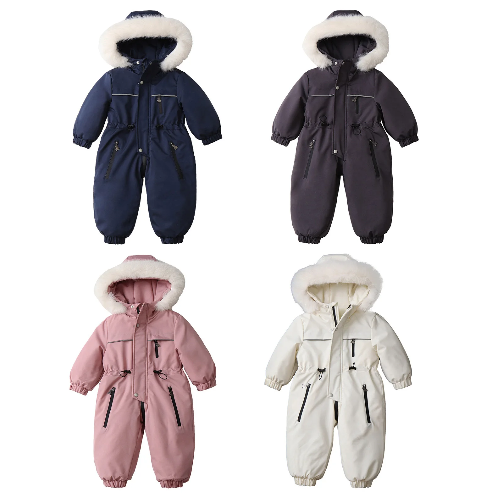 Kids Baby Boys Girls Fleece-Lined Ski Jumpsuit Zipper Hooded Bodysuit Snowsuit -30 Degree Winter Overalls Outwear Suits