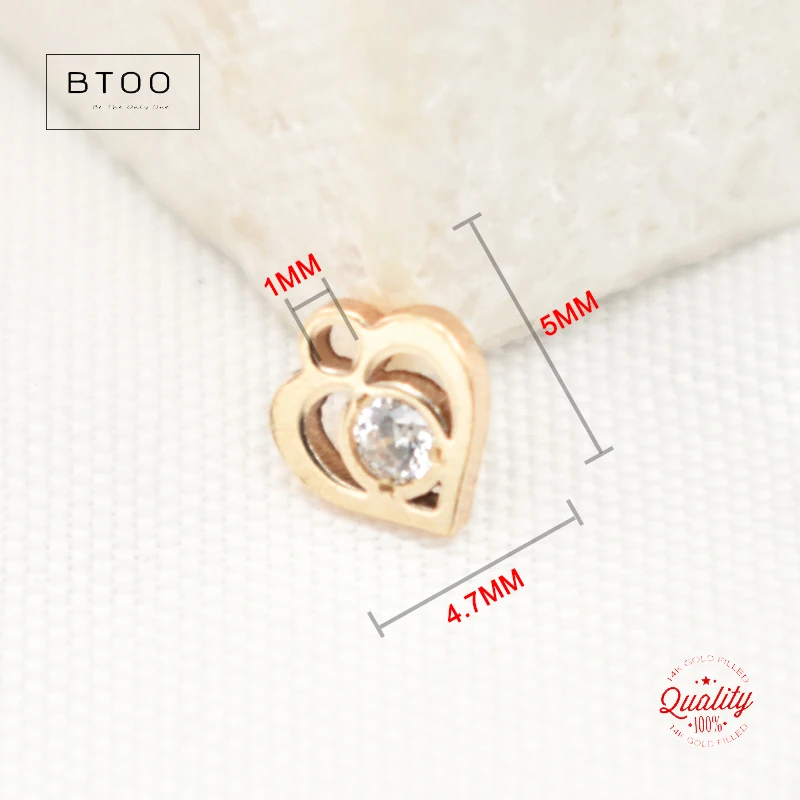14K Gold Filled Zircon Heart Charm 4.5mmX5mm Pendant For Bracelet Necklace Earring DIY Jewelry Findings Jewelry Accessories