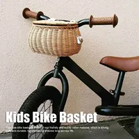 Kids Bike Basket Simple Lid Design Adjustable Strap Light Sturdy Kids Rattan Basket for Cycling School Travel Kids Rattan Basket 1