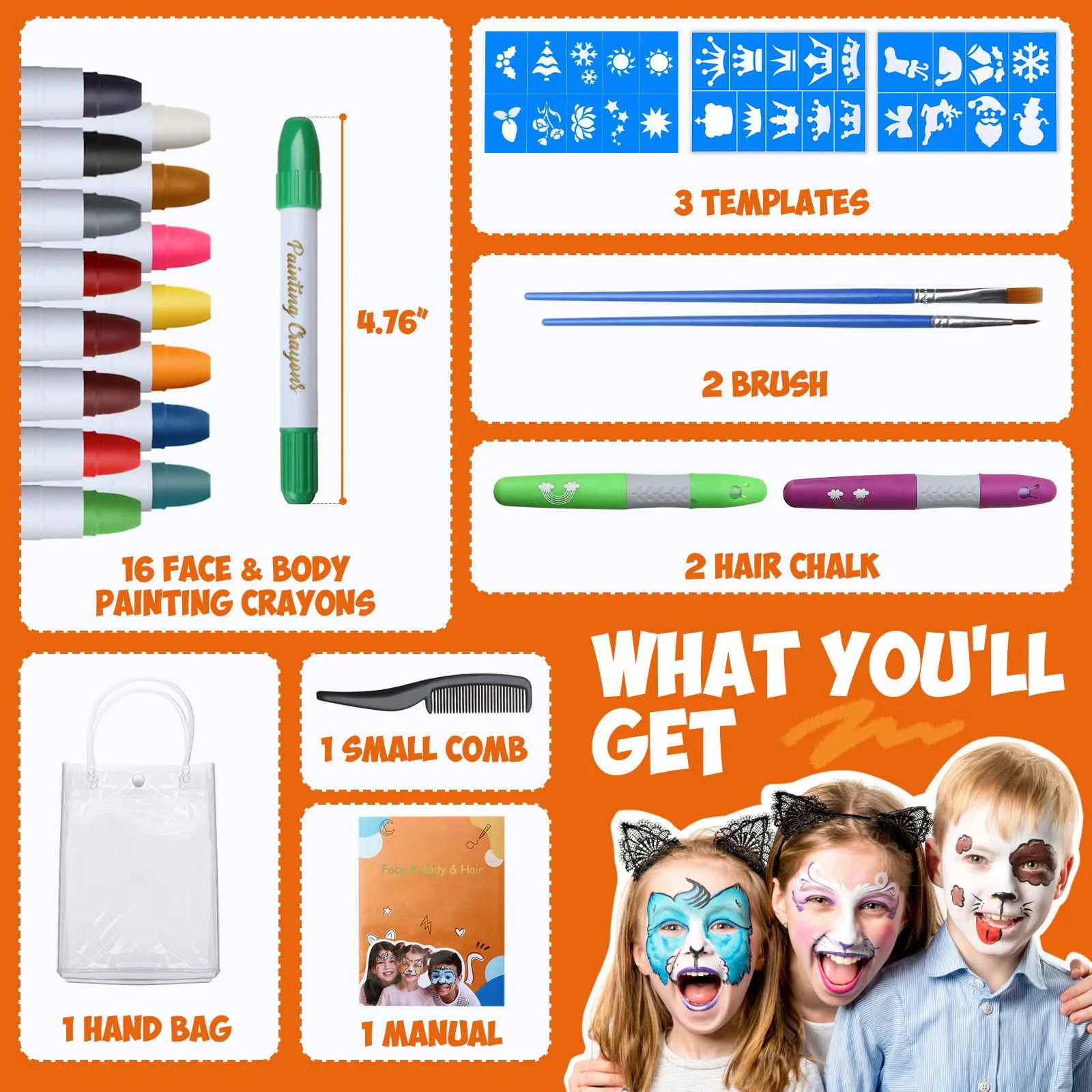 16 Colors Face Painting Pencils Splicing Structure Face Paint Crayon