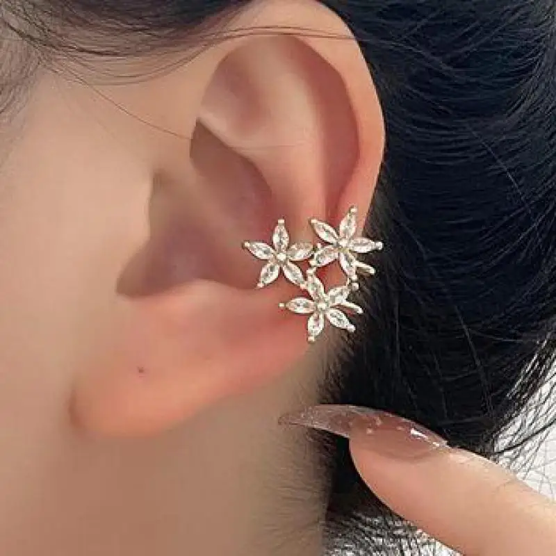 Fashion Zircon Flower Clip Earrings For Women Earing Without Hole Jewelry Fake Single Ear Earings Kolczyki |