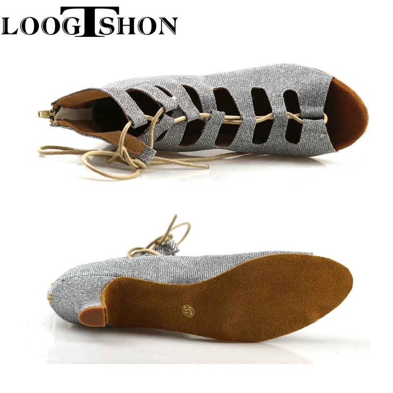LOOGTSHON Wedding Shoes For Women Salsa Dance Shoes Woman Sandals With Platform Silver Dance Shoes Rhinestone