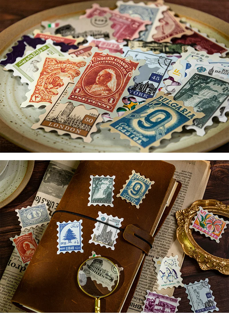50 Blatt Retro-Stempelaufkleber-Set, klassisches Vintage-Versanddesign, für Retro-Tagebuch, Basteln, Geschenkverpackung, Kartendekoration – Detail 15