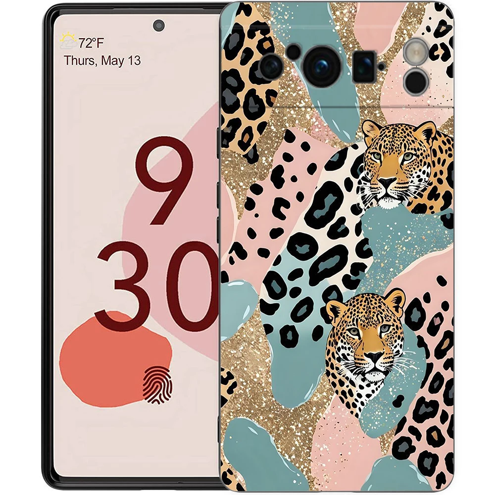 Luxury Black Soft TPU Phone Case with Pink Leopard Print Pattern