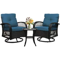 3 Pieces Patio Furniture Set, Outdoor Wicker Patio Chairs with Thick Cushions and Glass Coffee Table, Modern Conversation Set 1