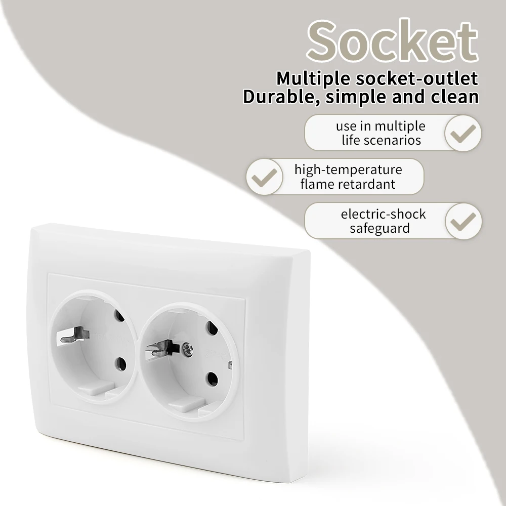 Wall Embedded AC 250V Flame Retardant Classic Paint Plastic Electrical Outlets Ground Power Sockets Plugs 250V