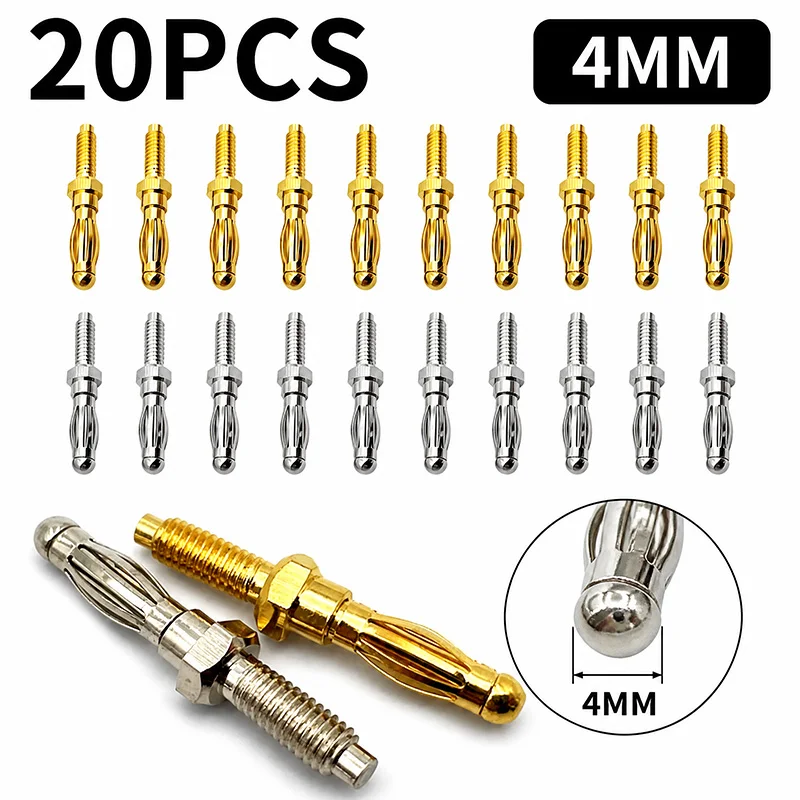 4mm 바나나 플러그 커넥터 20Pcs 나사형 스크류 타입 랜턴 헤드 오디오 앰프 테스트 프로브용 남성 터미널 스터드 골드 실버