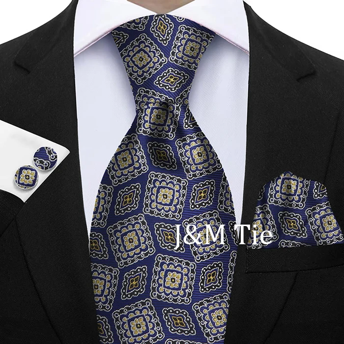 Hochwertiges 3-teiliges Krawattenset mit Blumenmuster – Krawatte aus Polyester-Seide, Einstecktuch und Manschettenknöpfe – elegant für Hochzeiten und formelle Anlässe – Detail 39